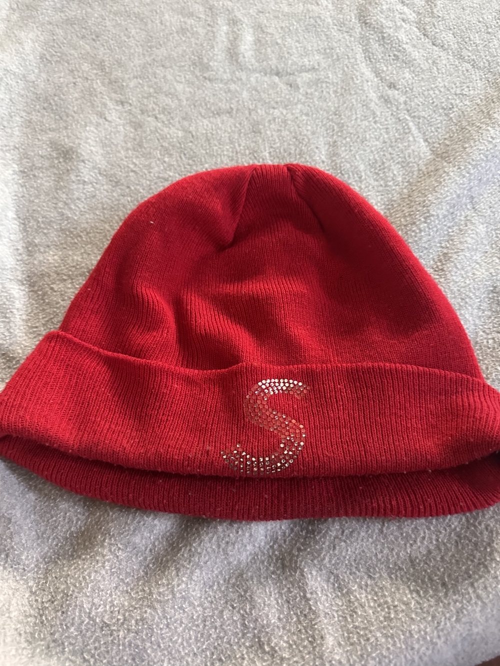 Supreme New Era Swarovski Red Knit Beanie with Crystal 'S' Accent